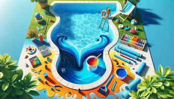 A bright, cheerful image symbolizing pool leak detection with navy blue and aqua blue colors, representing a lively and environmentally conscious pool lifestyle.