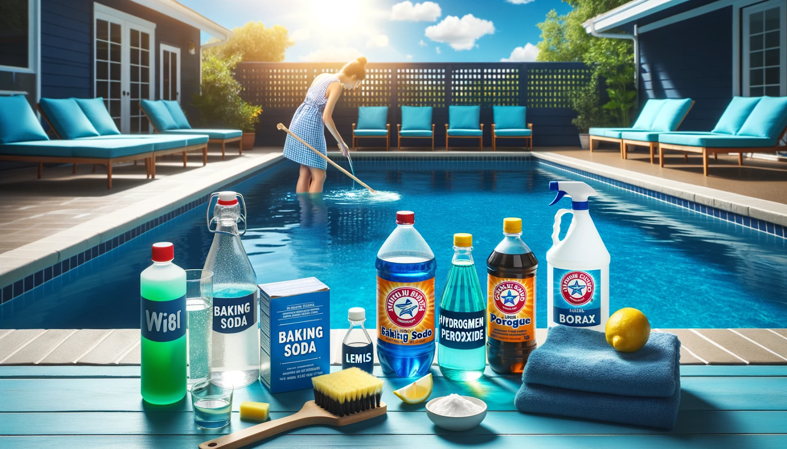 Bright and cheerful image symbolizing eco-friendly and cost-effective homemade pool cleaning solutions.